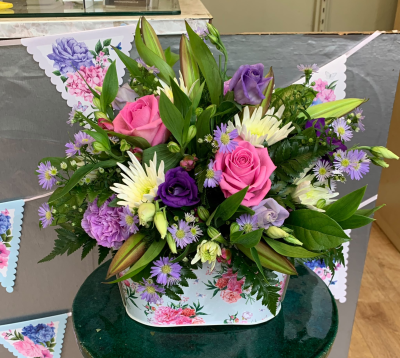 Purple Fizz Arrangement - A beautiful pink and purple arrangement with fresh pops of white, perfect for birthdays, anniversaries, congratulations or thank yous, handcrafted by Pursehouse Florist in Cannock.