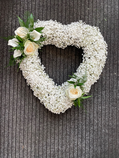 Classic White Heart Tribute - A delicate open heart funeral tribute in classic white, handcrafted with care by Pursehouse Florist in Cannock for a beautiful and heartfelt farewell.